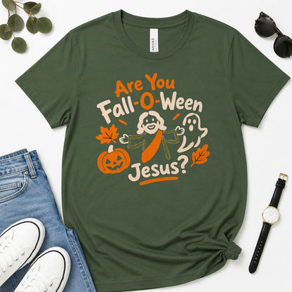 Are You Fall-O-Ween Jesus？, Funny Christian Halloween Thanksgiving, Gift For Christian Fall Lovers | 2D Unisex Premium T-shirt