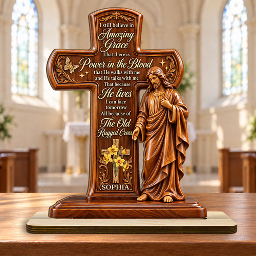 Amazing Grace, Gift For Loved One | Personalized 2-Layer Wood Plaque With Flat Base