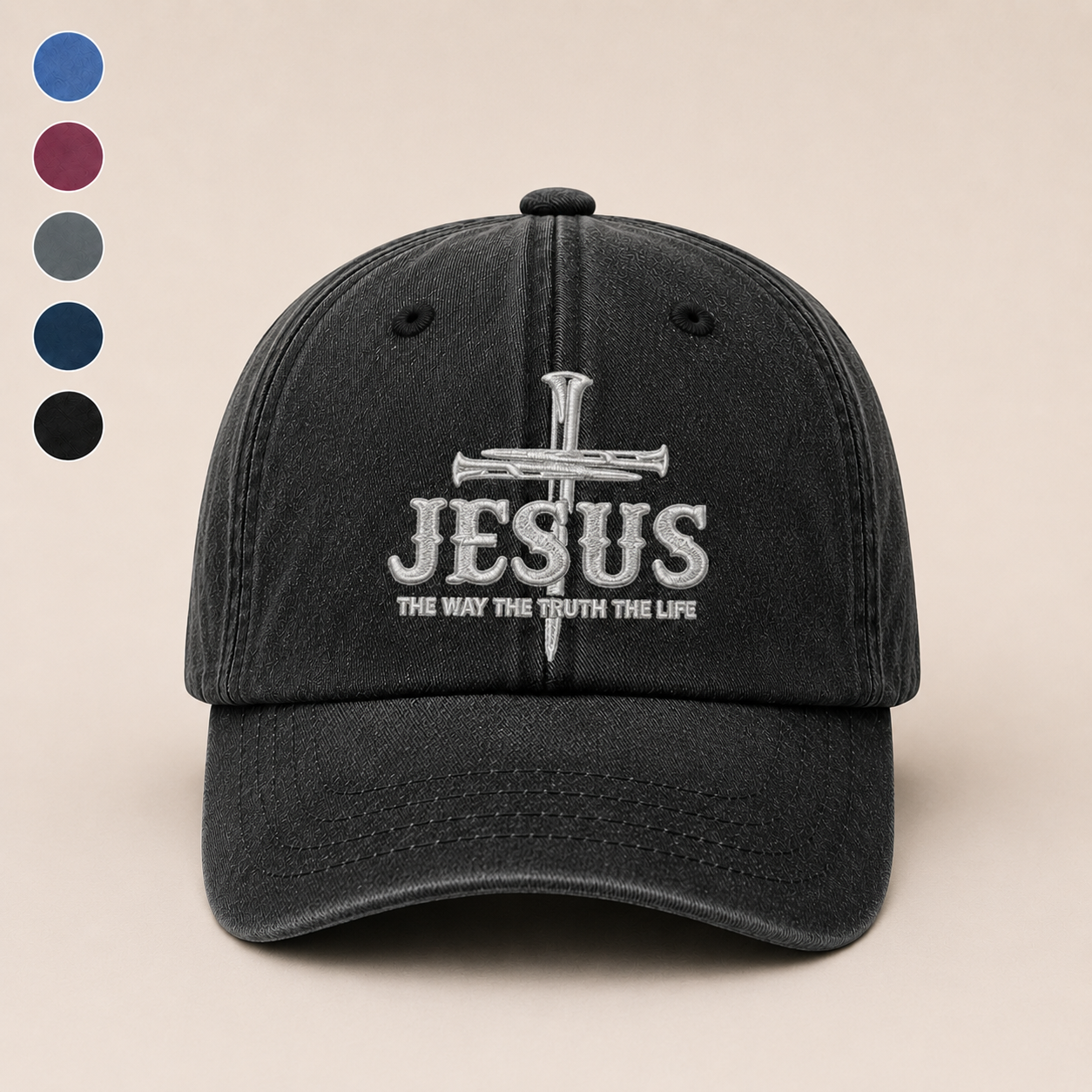 Jesus The Way The Truth The Life, Gift of Faith | Personalized Vintage Washed Denim Cap