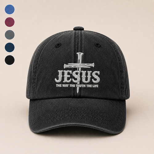 Jesus The Way The Truth The Life, Gift of Faith | Personalized Vintage Washed Denim Cap