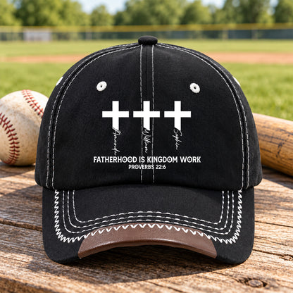 Fatherhood Is Kingdom Work Cross And Name, Gift For Christian | Personalized Vintage Soft Baseball Cap