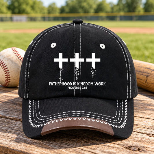 Fatherhood Is Kingdom Work Cross And Name, Gift For Christian | Personalized Vintage Soft Baseball Cap