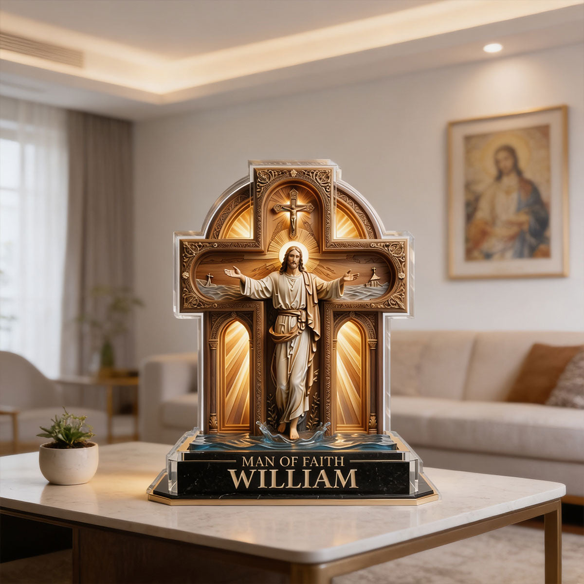 Man Of Faith, Christian Gift For Men | Personalized Custom Shaped Acrylic Plaque