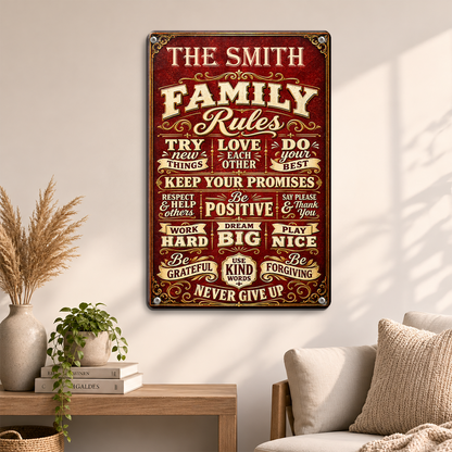 Family Rules, Gift For Family | Personalized Metal Sign