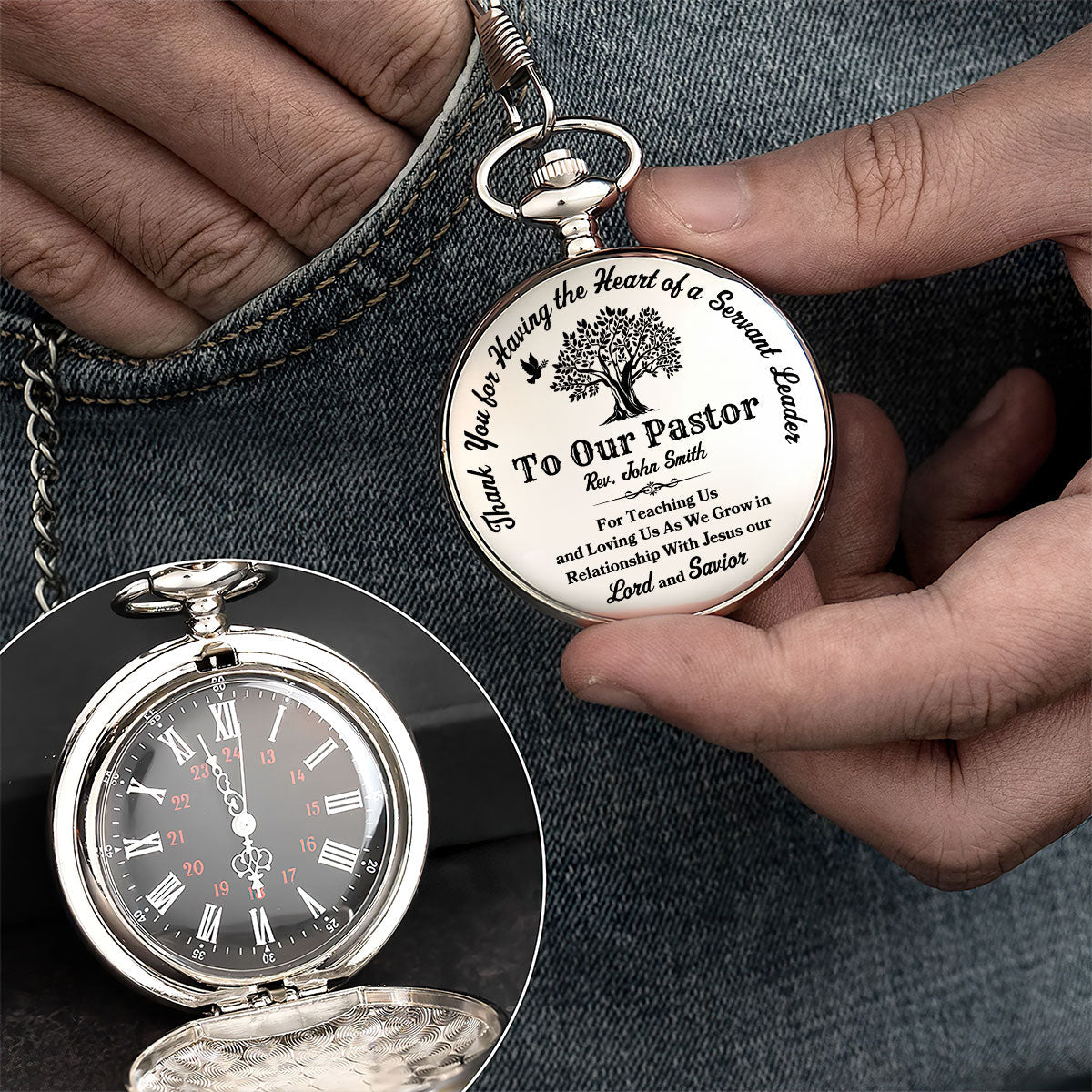With Jesus Pastor | Personalized Pocket Watch
