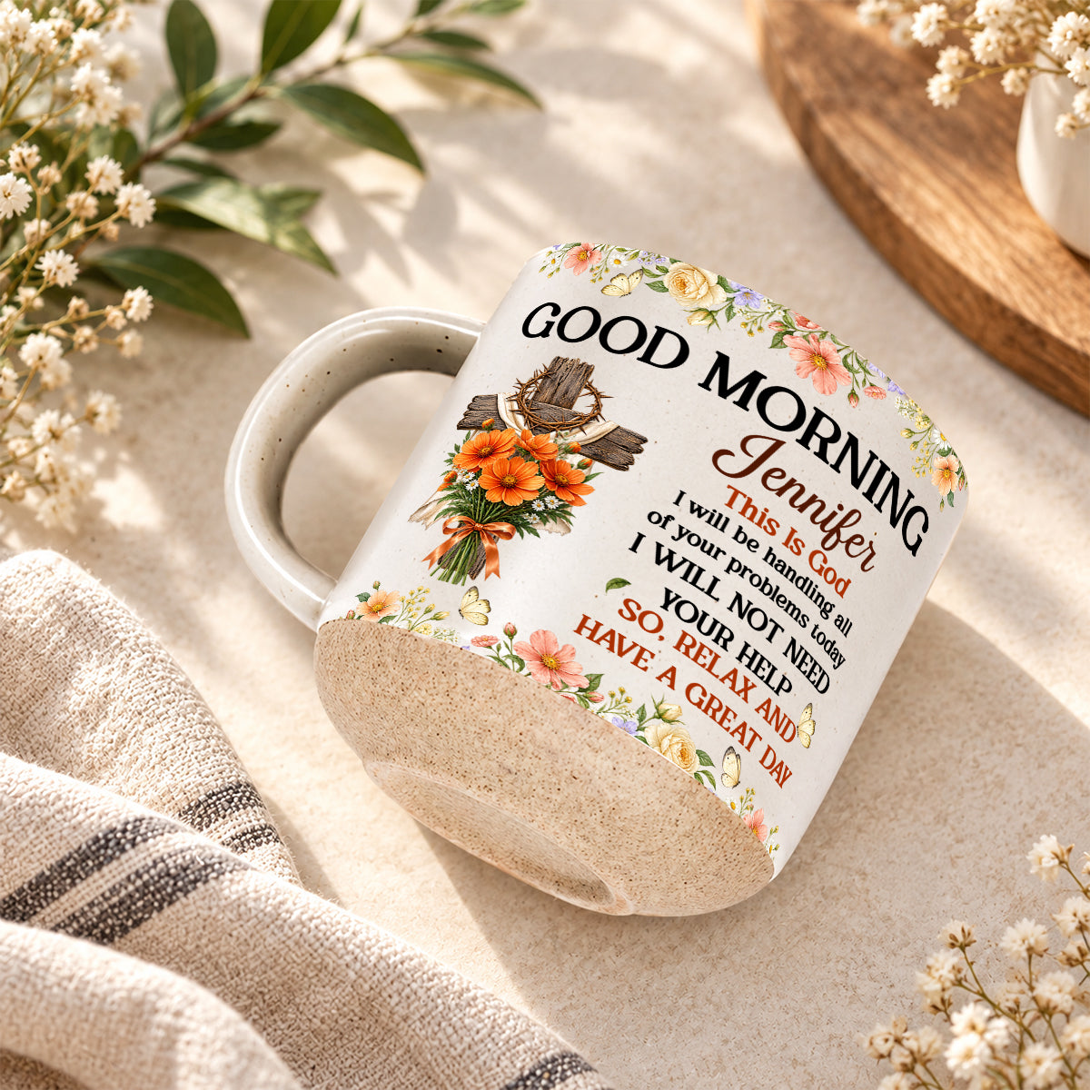 Birth Flower Bouquet Good Morning This Is God, Gift For Loved One | Personalized Pottery Mug