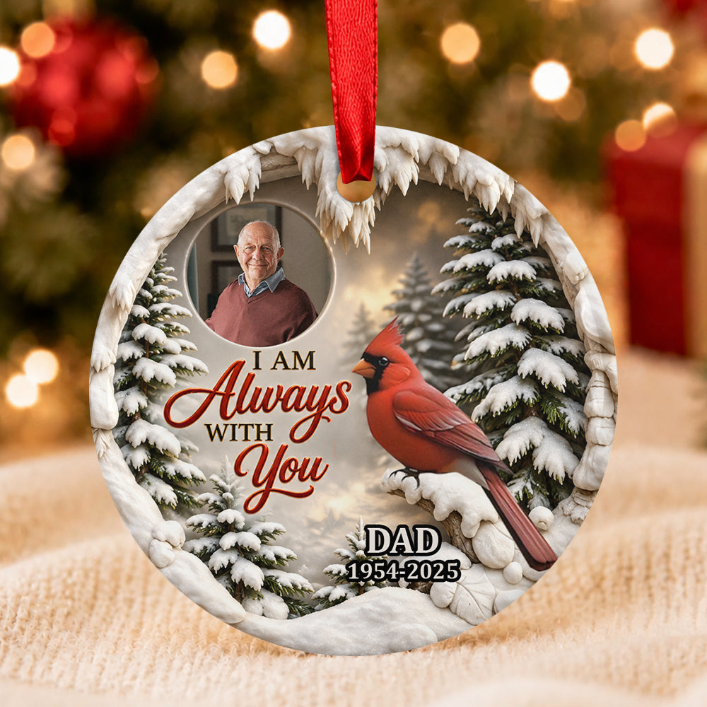 Cardinal In Winter, Gift For Family - Personalized Round Shaped Ceramic Ornament