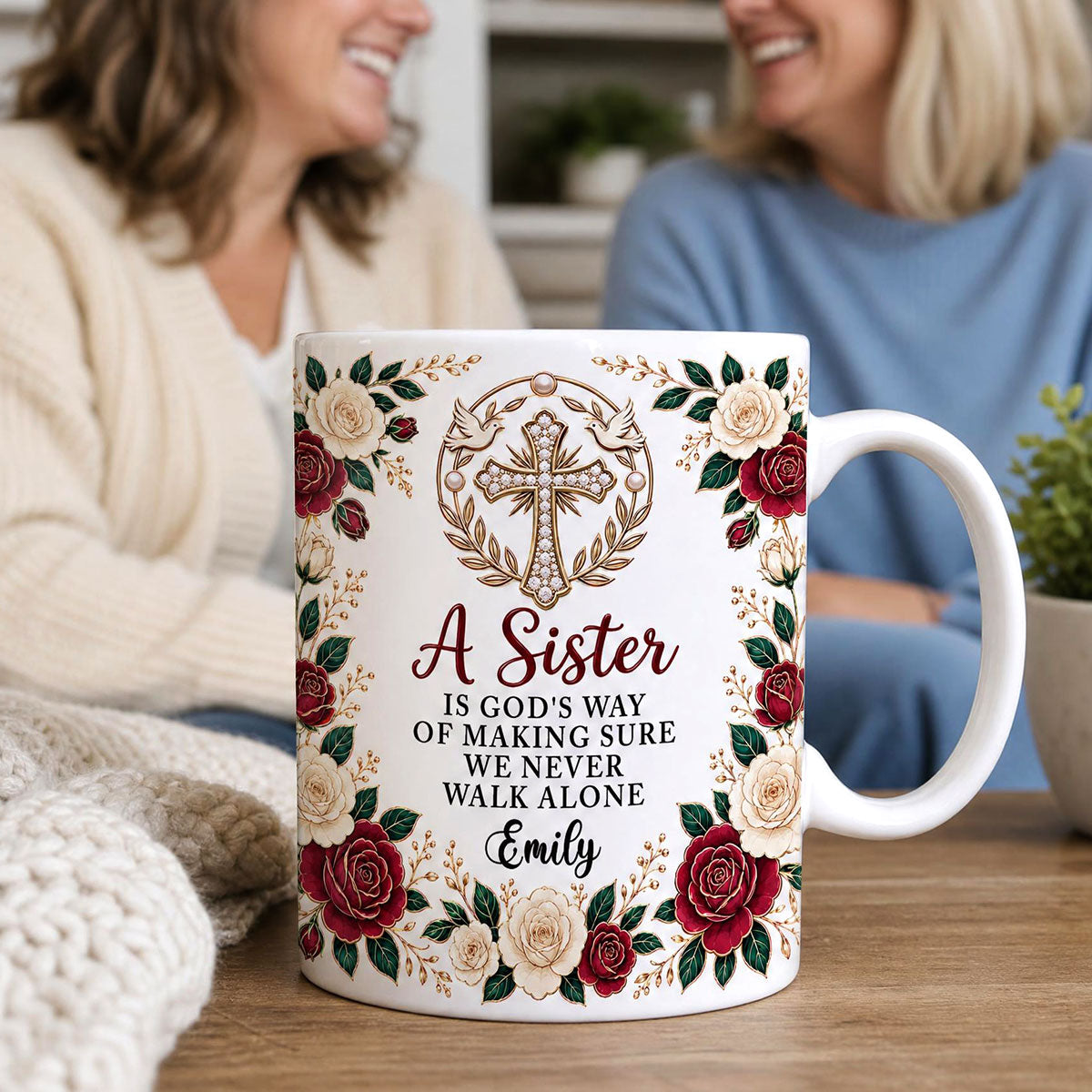 A Sister Is God's Way Of Making Sure We Never Walk Alone, Gift For Sister | Personalized Ceramic Coffee Mug