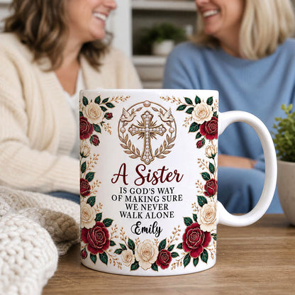 A Sister Is God's Way Of Making Sure We Never Walk Alone, Gift For Sister | Personalized Ceramic Coffee Mug