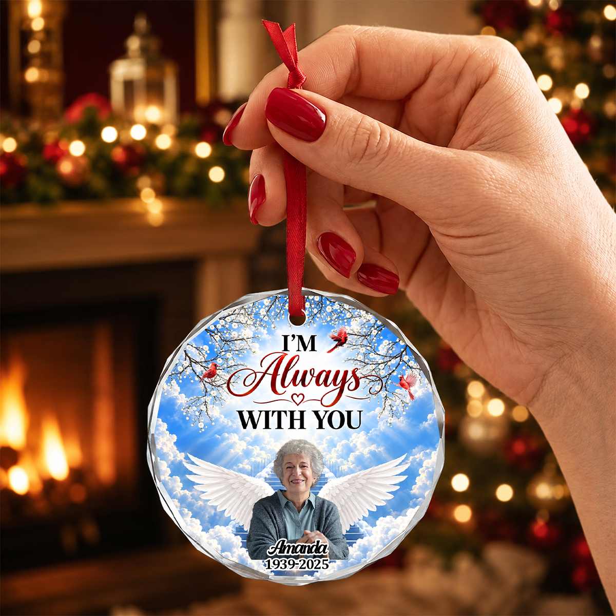 I'm Always With You, Gift For Mom - Personalized Heart Shaped Glass Ornament