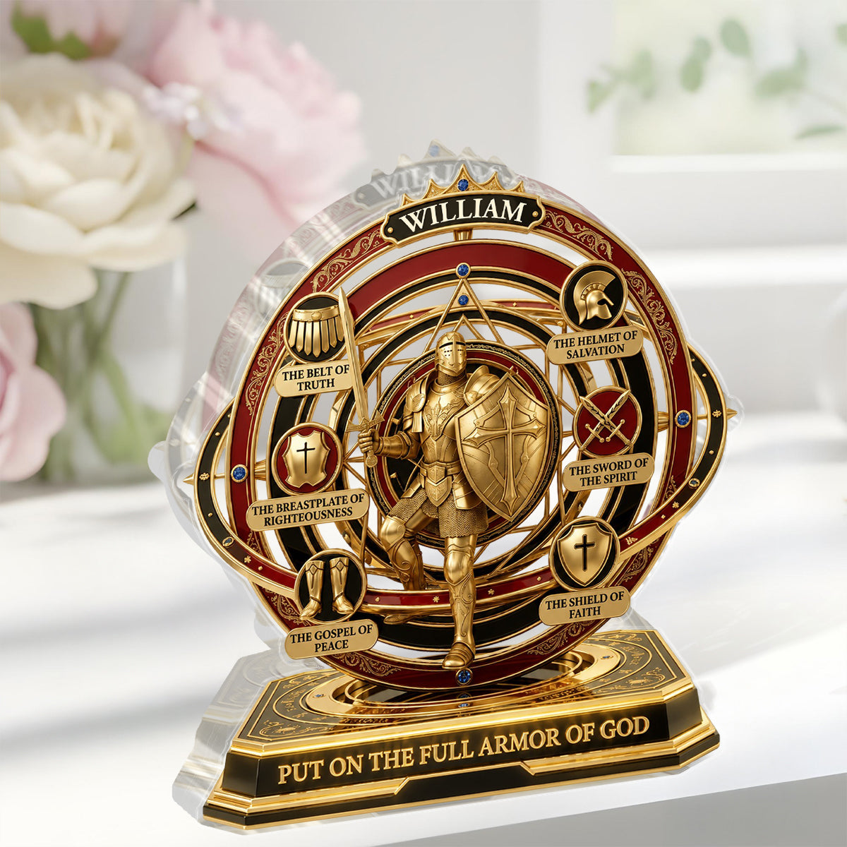 Put On The Full Armor Of God, Christian Gift For Men | Personalized Custom Shaped Acrylic Plaque