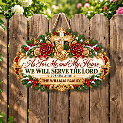 As For Me And My House We Will Serve The Lord, Gift For Christian Family | Personalized Wooden Door Sign