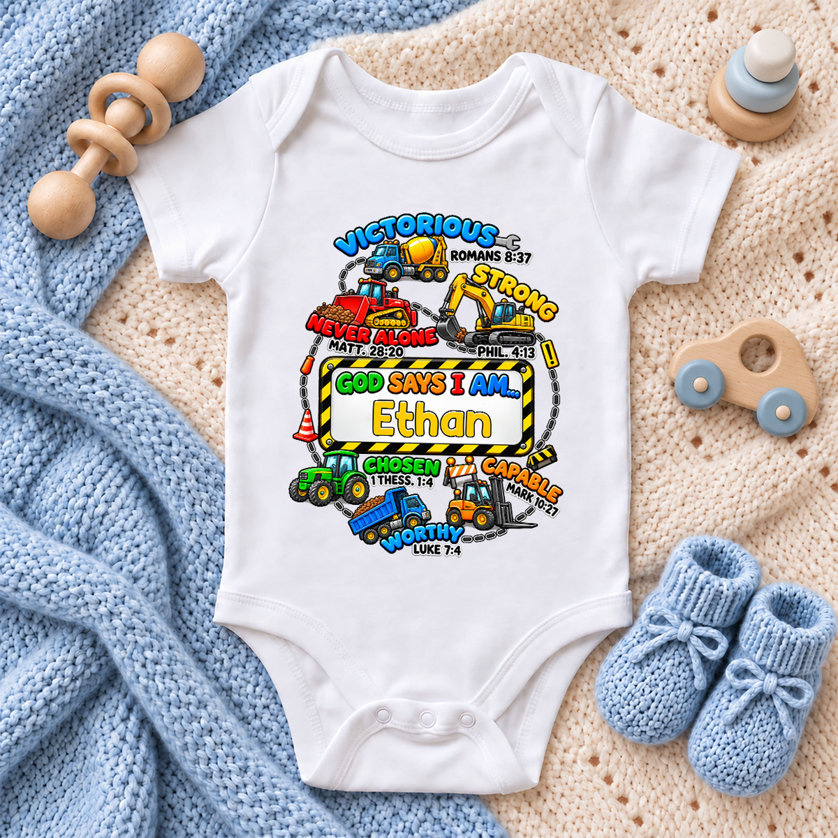 God Says I Am Victorious, Strong, Never Alone, Gift For Babies | Personalized Custom Baby Onesie