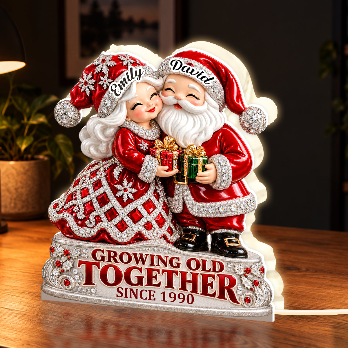 Santa Couple Growing Old Together, Gift For Couple - Personalized Light Box