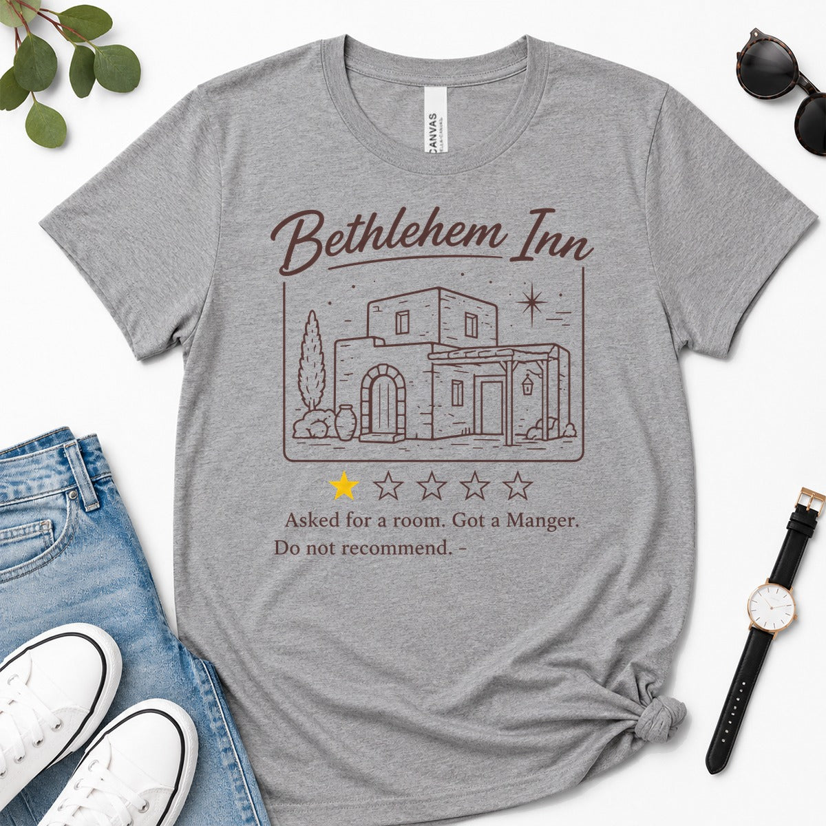 Bethlehem Inn Asked For A Room Got A Manger Do Not Recommend, Luke 2:7, Funny Christmas Gift For Christians | 2D Unisex Premium T-shirt