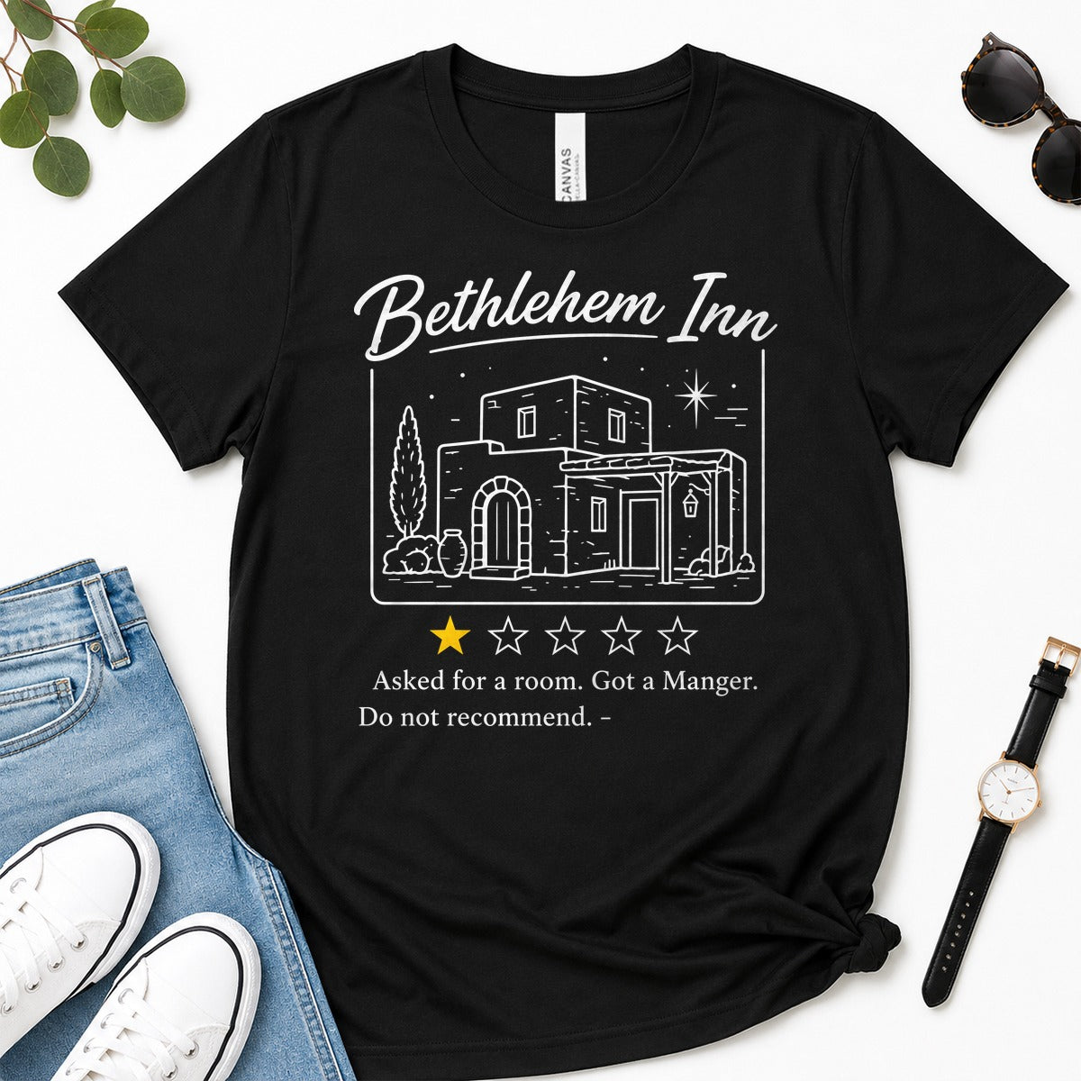 Bethlehem Inn Asked For A Room Got A Manger Do Not Recommend, Luke 2:7, Funny Christmas Gift For Christians | 2D Unisex Premium T-shirt