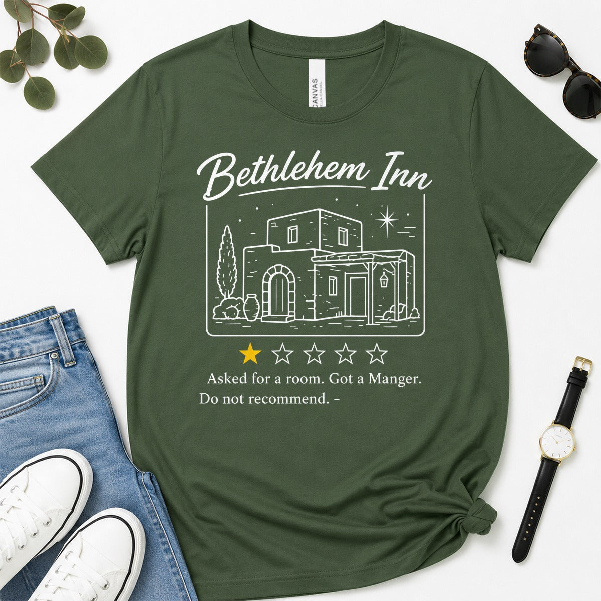 Bethlehem Inn Asked For A Room Got A Manger Do Not Recommend, Luke 2:7, Funny Christmas Gift For Christians | 2D Unisex Premium T-shirt