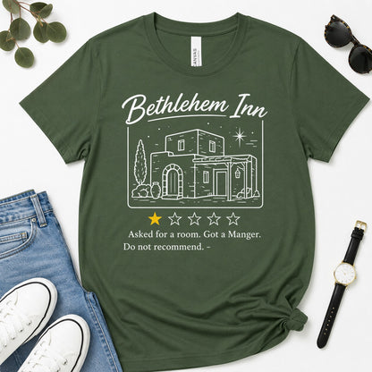 Bethlehem Inn Asked For A Room Got A Manger Do Not Recommend, Luke 2:7, Funny Christmas Gift For Christians | 2D Unisex Premium T-shirt