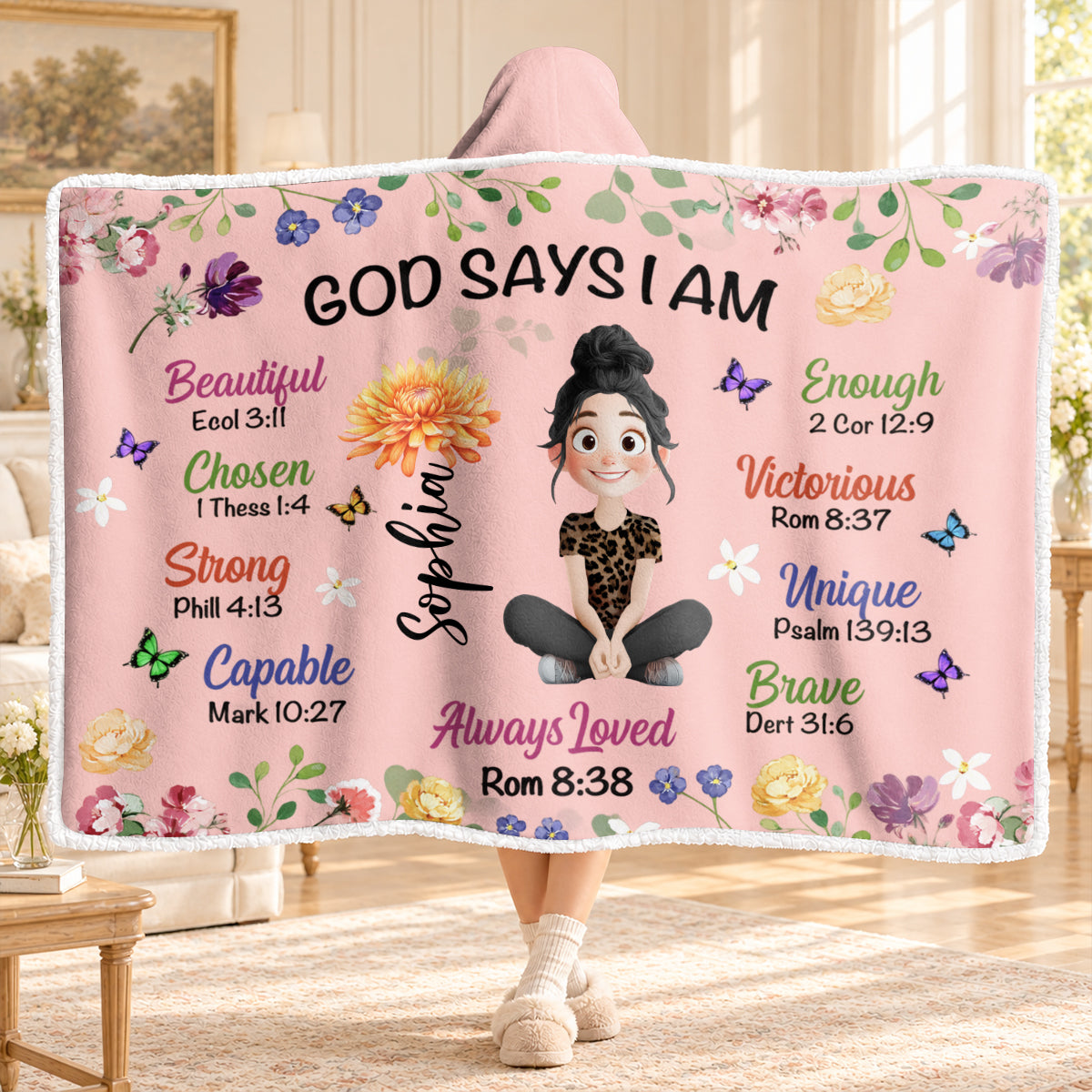 Kid Birth Flower God Says I Am, Gift For Loved One | Personalized Wearable Blanket Hoodie