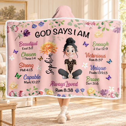 Kid Birth Flower God Says I Am, Gift For Loved One | Personalized Wearable Blanket Hoodie