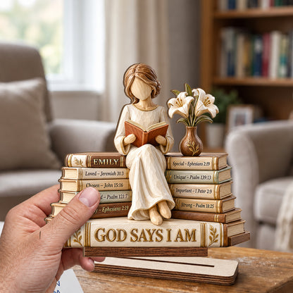 God Says I Am, Gift For Women | Personalized 2-Layer Wood Plaque With Flat Base