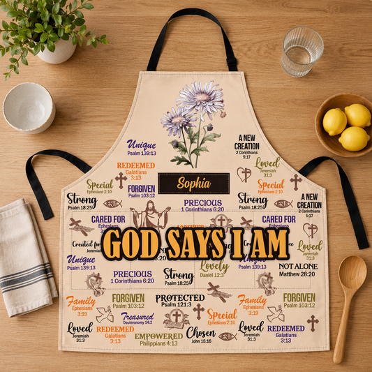 God Says I Am, Gift of Identity | Personalized Apron With Pocket