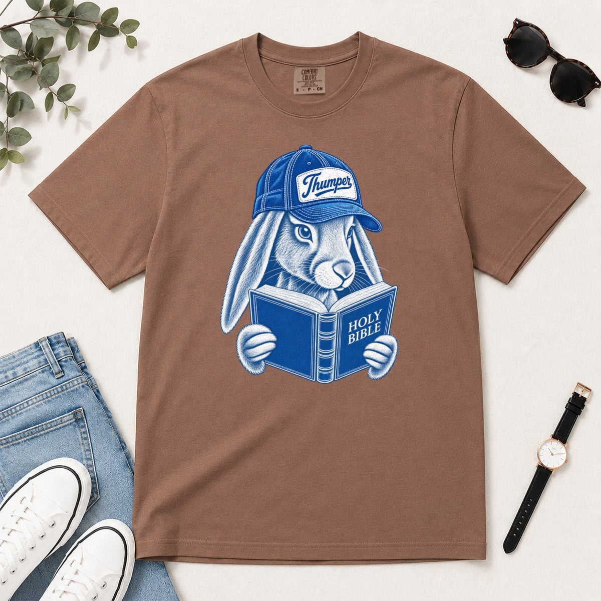 Bible Thumper, Gift For Christian Bunny Lovers - 2D Unisex Garment-dyed T-shirt