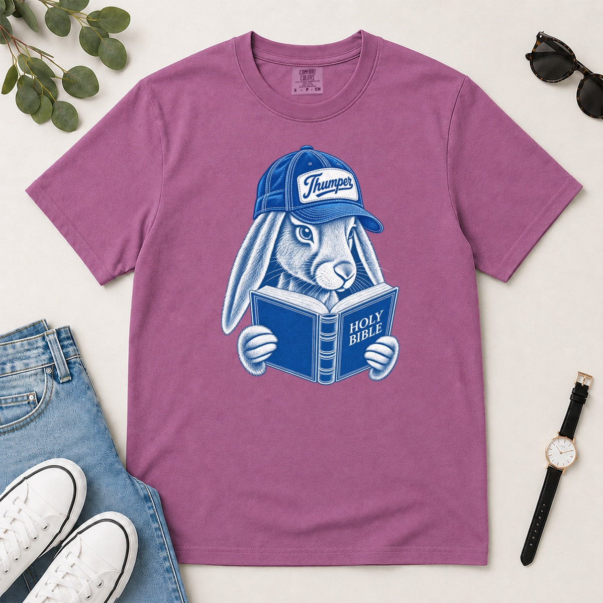Bible Thumper, Gift For Christian Bunny Lovers - 2D Unisex Garment-dyed T-shirt
