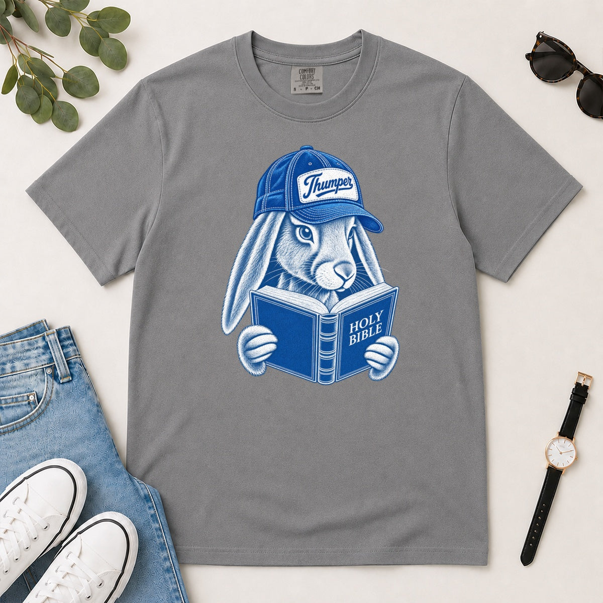 Bible Thumper, Gift For Christian Bunny Lovers - 2D Unisex Garment-dyed T-shirt