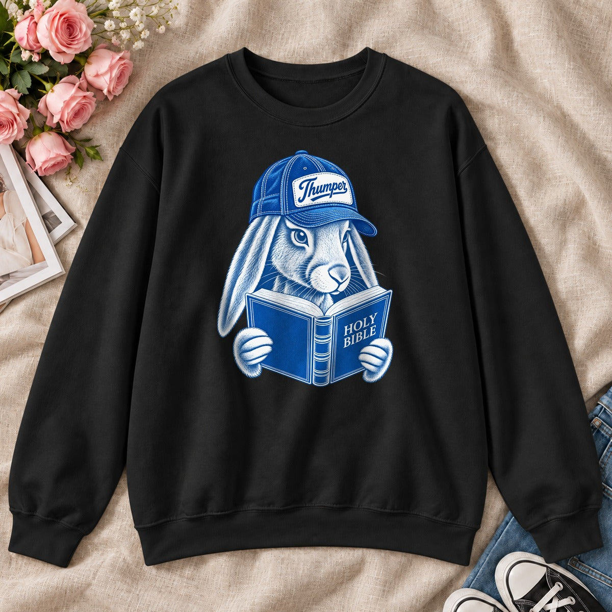 Bible Thumper, Gift For Christian Bunny Lovers - 2D Unisex Sweatshirt