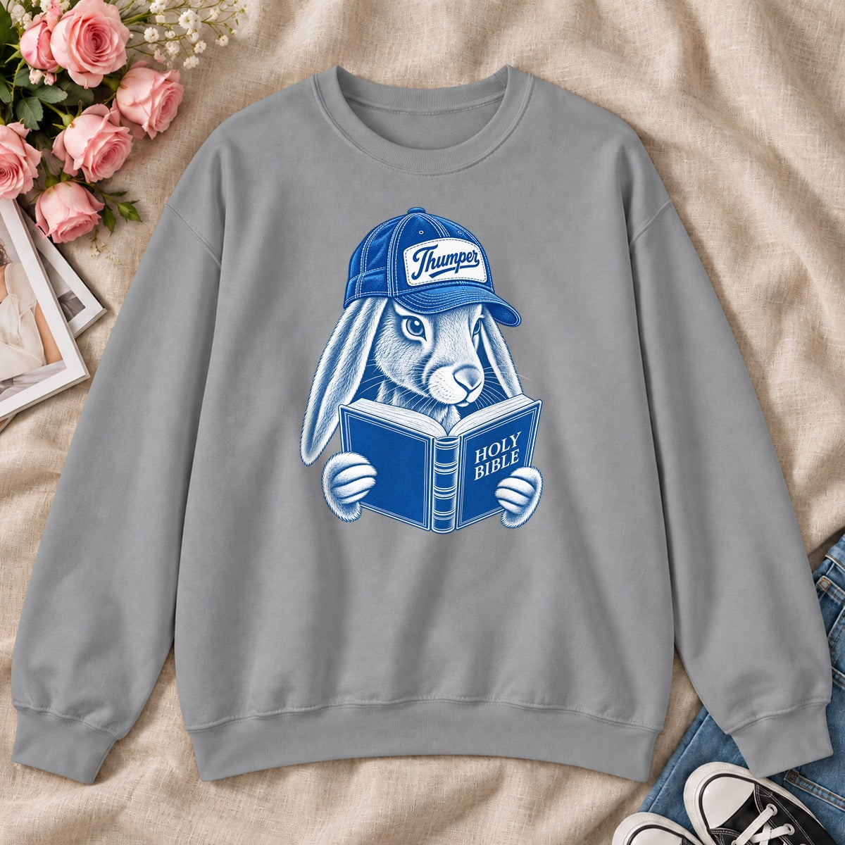 Bible Thumper, Gift For Christian Bunny Lovers - 2D Unisex Sweatshirt
