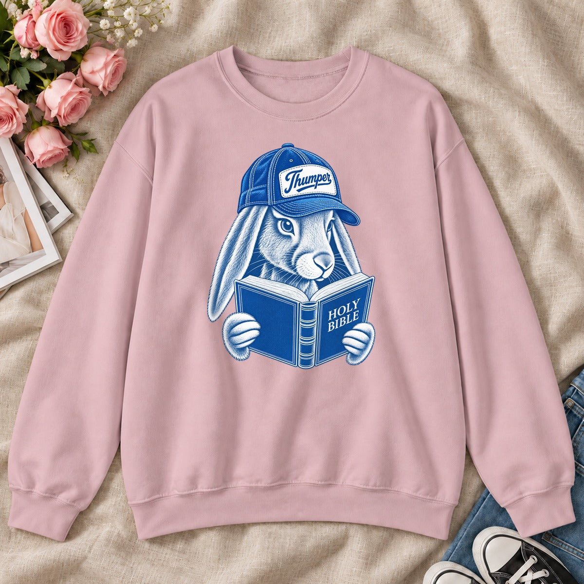 Bible Thumper, Gift For Christian Bunny Lovers - 2D Unisex Sweatshirt