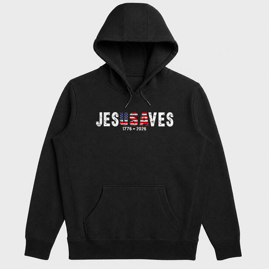 Jesus Saves USA, Gift For Christian Patriots, Veterans, America 250th Anniversary | 2D Unisex Hoodie