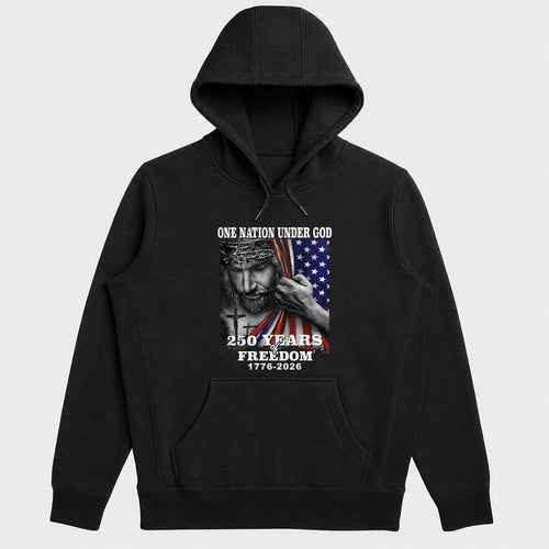 One Nation Under God 250 Years Of Freedom, Patriotic Christian Gift - 2D Unisex Hoodie