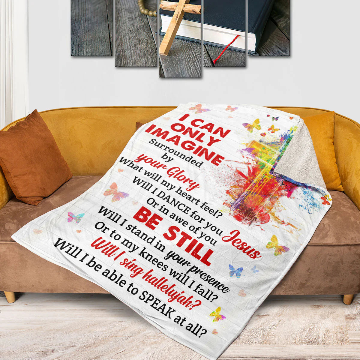 Christian Fleece Blanket, I Can Only Imagine Jesus Cross Faith Gift