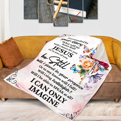 I Can Only Imagine Christian Fleece Blanket, Jesus Cross Floral Faith Blanket