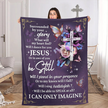 I Can Only Imagine Christian Fleece Blanket, Jesus Cross Butterfly Floral Faith Blanket