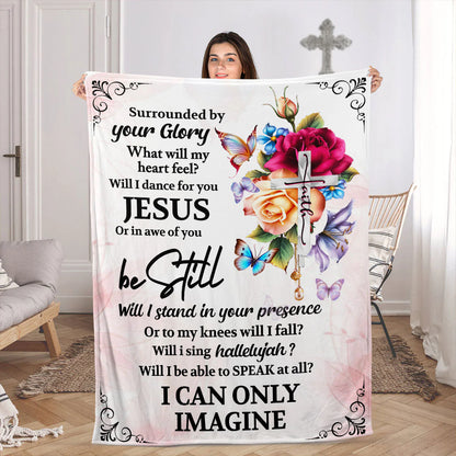 I Can Only Imagine Christian Fleece Blanket, Jesus Cross Floral Faith Blanket