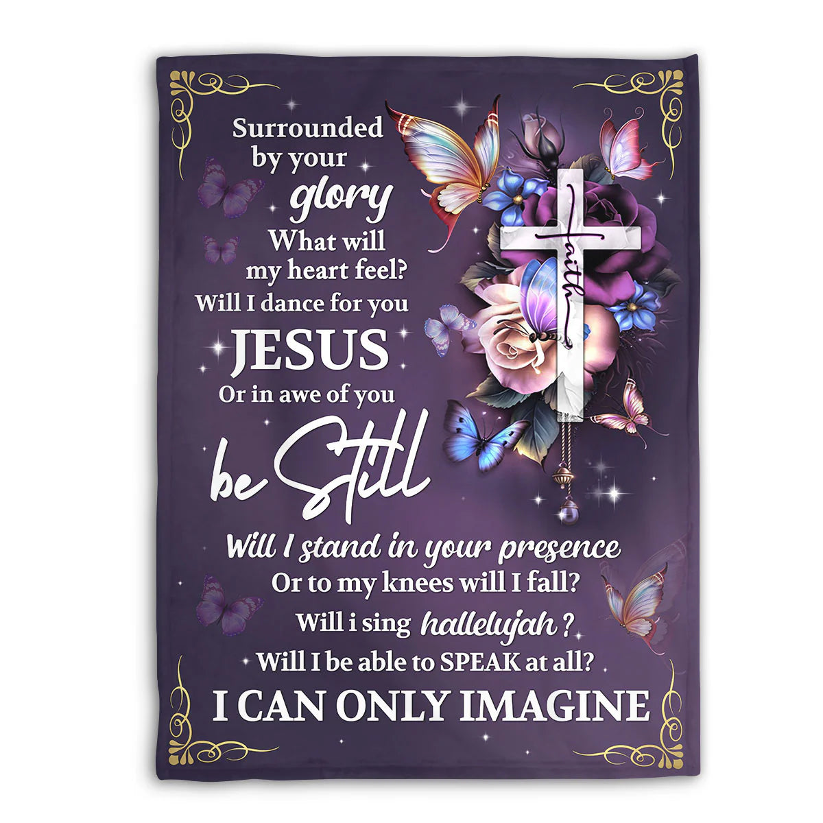 I Can Only Imagine Christian Fleece Blanket, Jesus Cross Butterfly Floral Faith Blanket