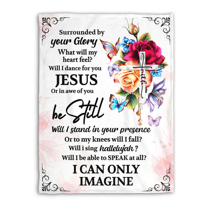 I Can Only Imagine Christian Fleece Blanket, Jesus Cross Floral Faith Blanket