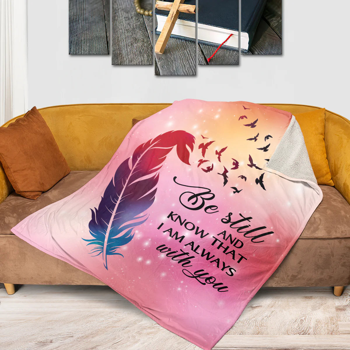 Christian Fleece Blanket, Be Still Faith Quote Inspirational Gift