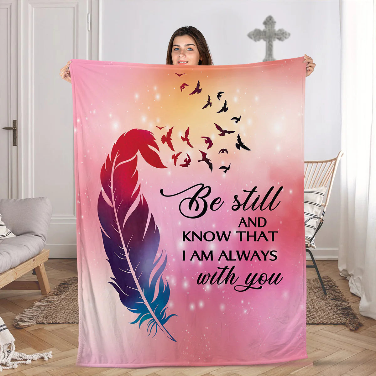 Christian Fleece Blanket, Be Still Faith Quote Inspirational Gift