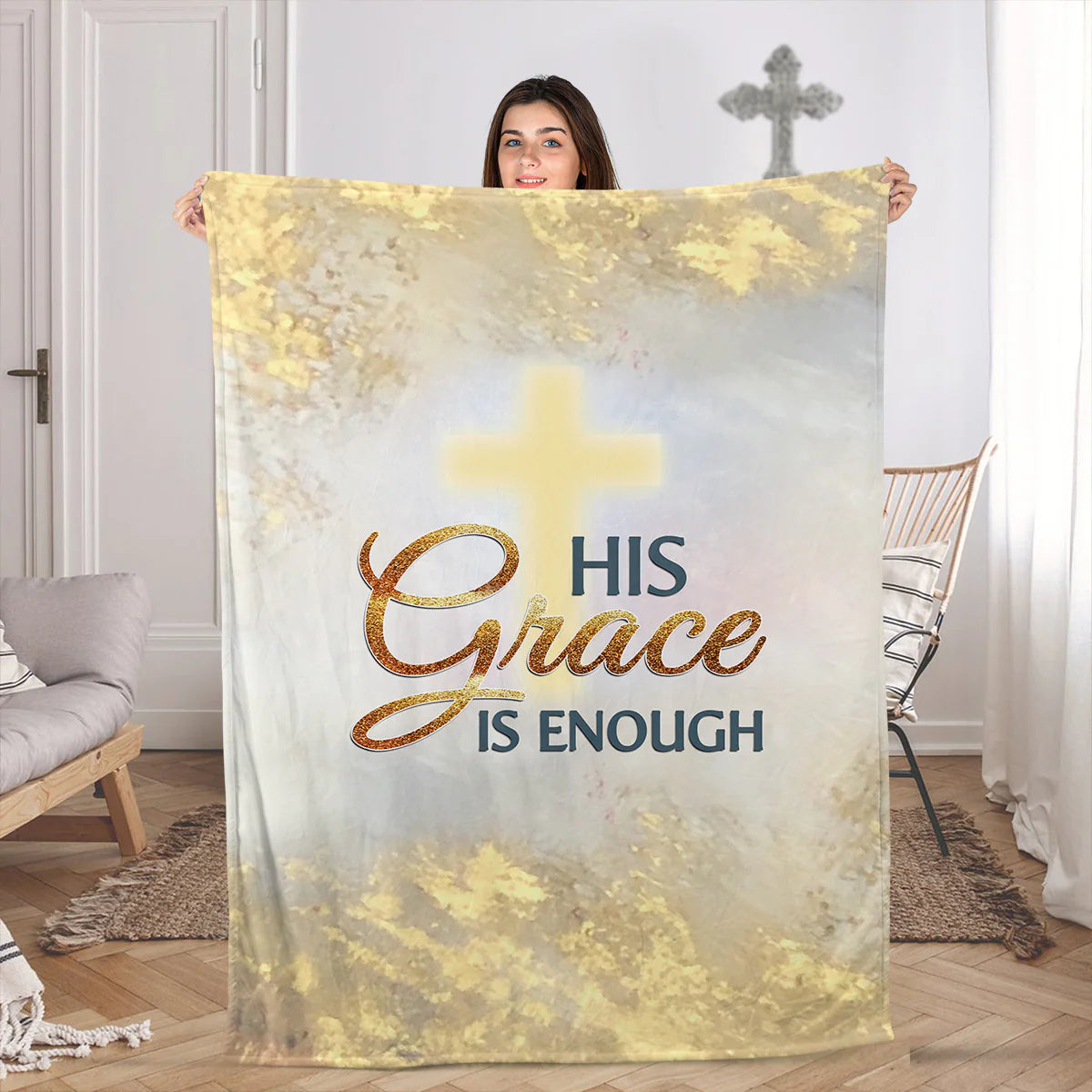 Christian Fleece Blanket, His Grace Is Enough Faith Quote