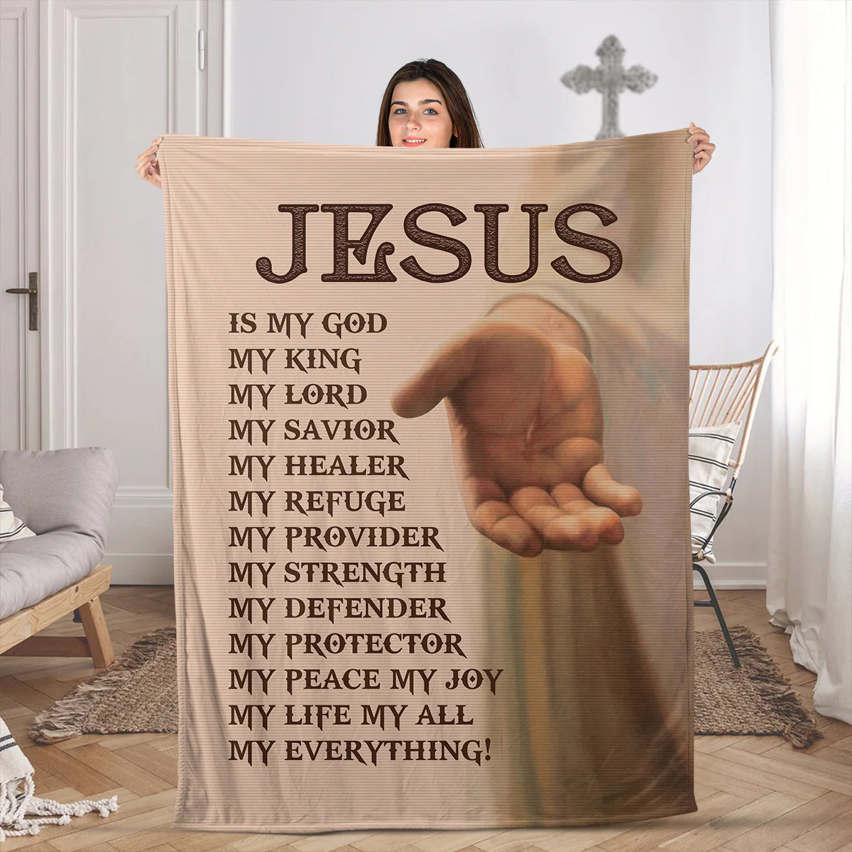 Christian Fleece Blanket, Jesus Is My Everything Faith Quote