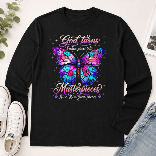 Broken Pieces Into God's Masterpiece, Gift For Christian Women - 2D Unisex Long Sleeve