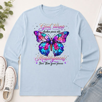Broken Pieces Into God's Masterpiece, Gift For Christian Women - 2D Unisex Long Sleeve