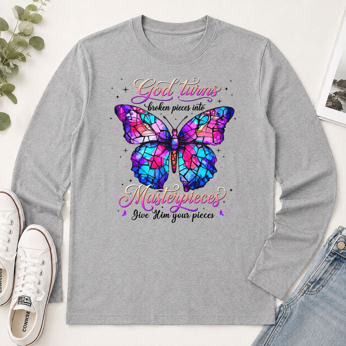 Broken Pieces Into God's Masterpiece, Gift For Christian Women - 2D Unisex Long Sleeve