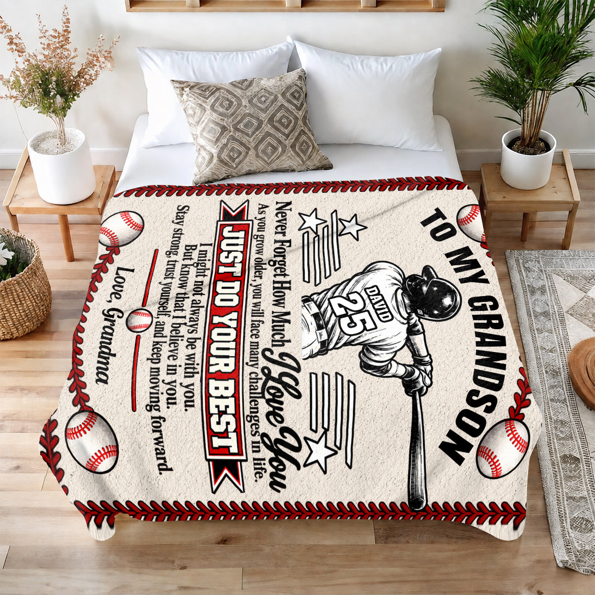 To My Grandson Baseball Version, Gift For Grandson | Personalized Fleece Blanket