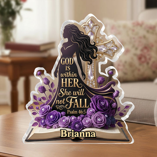 God Is Within Her Purple Roses | Personalized Custom Shaped Acrylic Plaque
