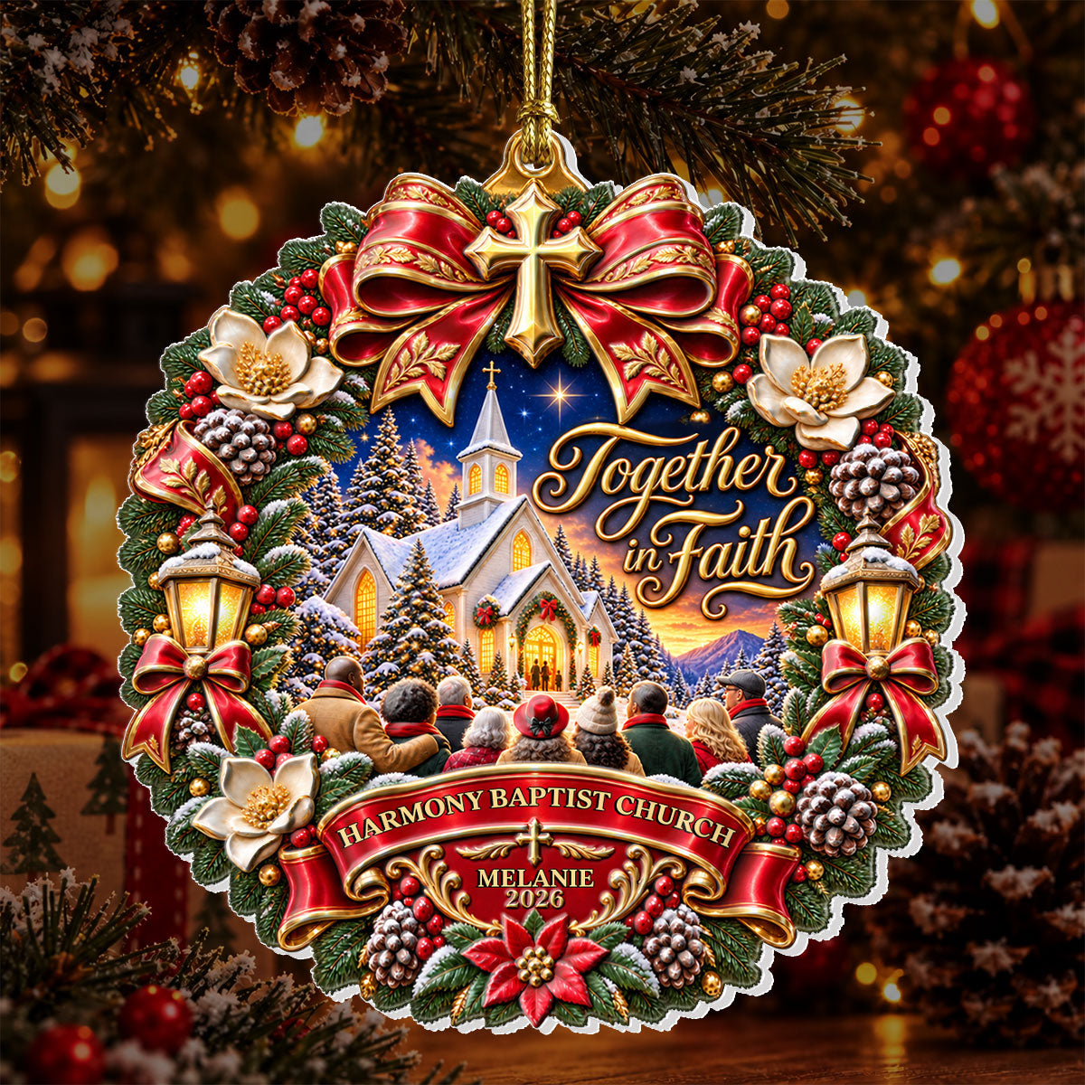 Together In Faith, Gift For Christian | Personalized 3D Relief White Acrylic Ornament